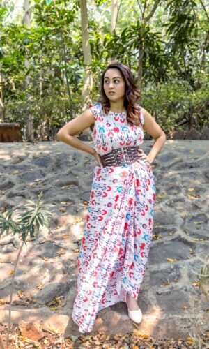 Pleated Dress With Abstract Print  -  Narayani Adukia 13