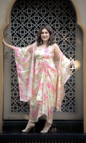 Floral Dress With Cape  -  Narayani Adukia