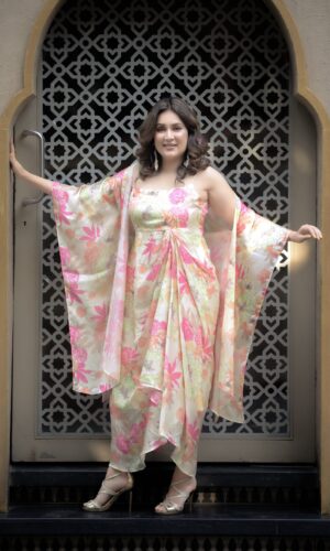 Floral Dress With Cape  -  Narayani Adukia 17