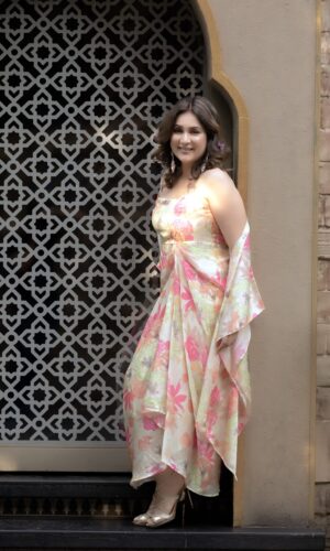 Floral Dress With Cape  -  Narayani Adukia 19