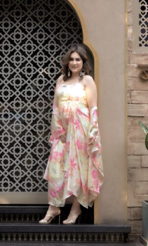 Floral Dress With Cape  -  Narayani Adukia 20