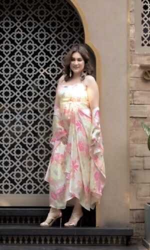 Floral Dress With Cape  -  Narayani Adukia 21