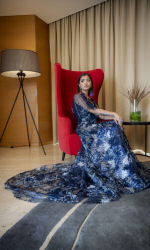 Midnight Blue Trail Gown  -  Narayani Adukia