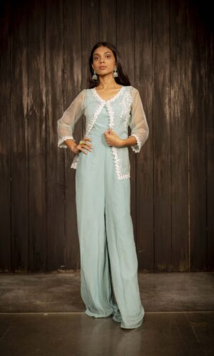 Jumpsuit With Pearl Embroidered Jacket  -  Narayani Adukia