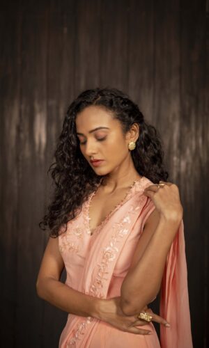 Ruffled Drape Saree With Thread Embroidered  -  Narayani Adukia 22