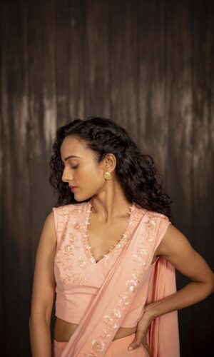 Ruffled Drape Saree With Thread Embroidered  -  Narayani Adukia 23