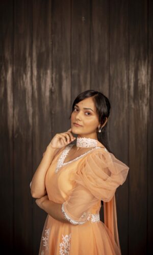 Pearl Embroidered Peach Garara Set  -  Narayani Adukia 19