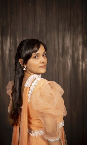 Pearl Embroidered Peach Garara Set  -  Narayani Adukia 20