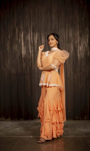 Pearl Embroidered Peach Garara Set  -  Narayani Adukia 22