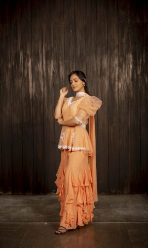 Pearl Embroidered Peach Garara Set  -  Narayani Adukia 23