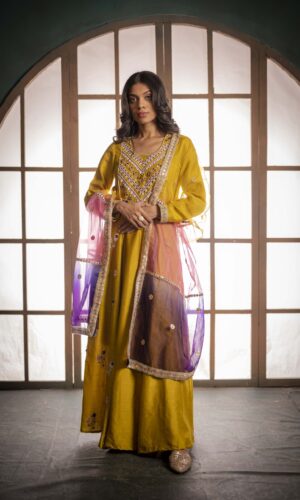 English Green Anarkaly With Pearl Embroidered Details  -  Narayani Adukia 33