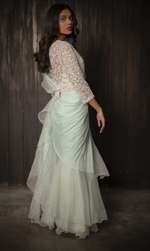 Ruffled Drape Saree With Pearl Embroidered  -  Narayani Adukia 26