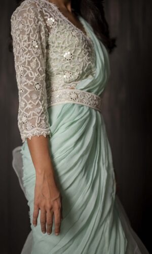 Ruffled Drape Saree With Pearl Embroidered  -  Narayani Adukia 29