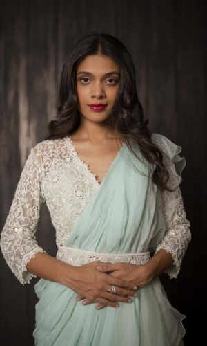 Ruffled Drape Saree With Pearl Embroidered  -  Narayani Adukia 34