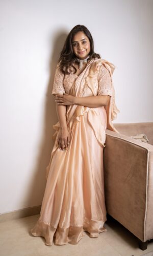 Champagne Ruffle Saree  -  Narayani Adukia