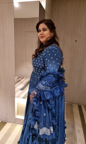 Mirror Work Ruffled Gown  -  Narayani Adukia