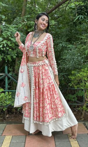 Pastel Floral Printed Lehenga With Fish Motifs  -  Narayani Adukia