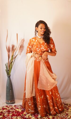 Tangerine Tropical Lehenga  -  Narayani Adukia 19