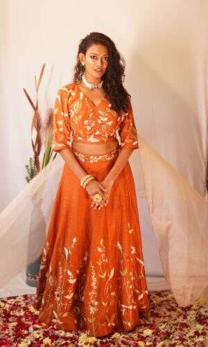 Tangerine Tropical Lehenga  -  Narayani Adukia 18